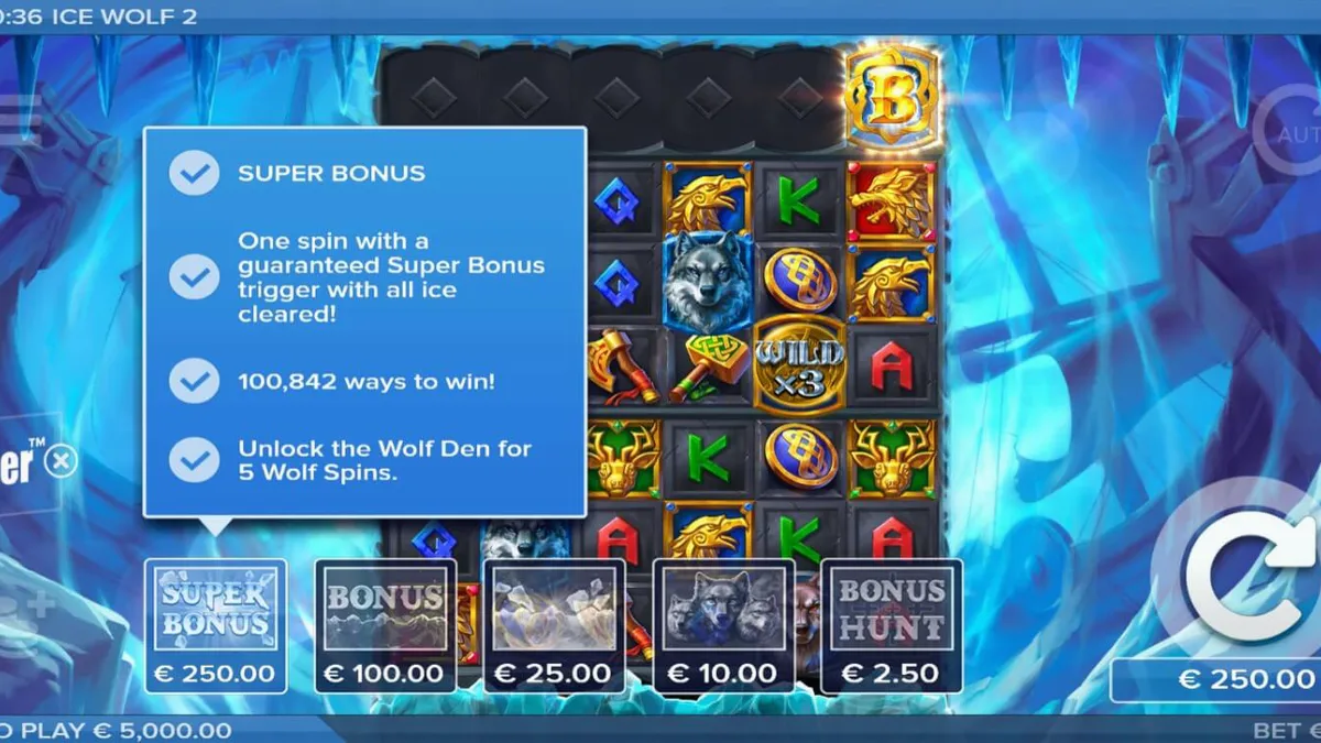Tampilan visual grid es pada slot Ice Wolf 2