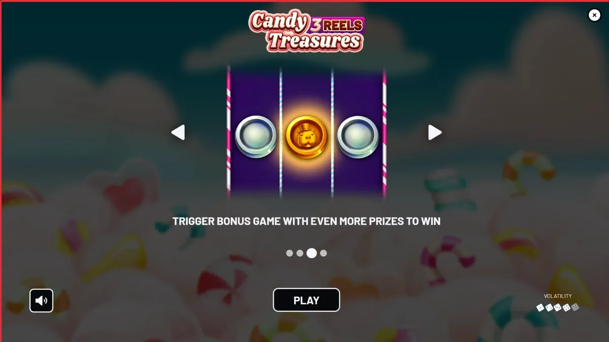 Tampilan visual slot Candy Treasures 3 Reels dengan tema permen yang ceria