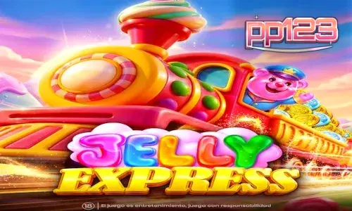 Tampilan visual slot Jelly Express dengan tema permen dan kereta api.